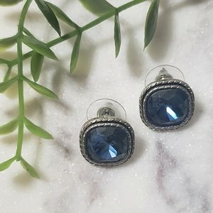 Navy Blue and Silver Stud Earrings